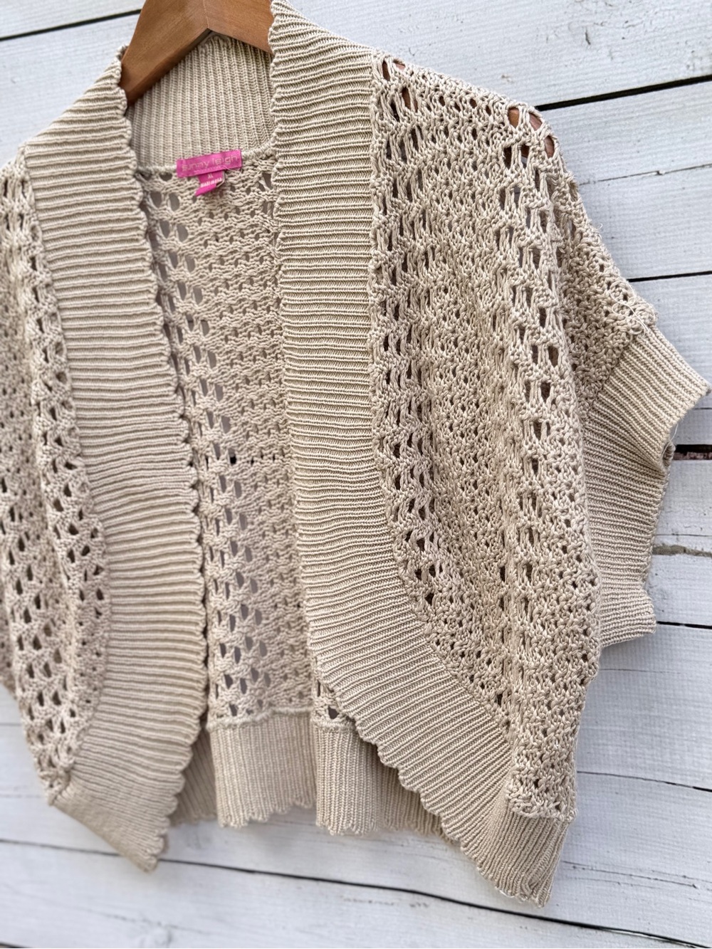Sunny Leigh Open-Knit Short Sleeve Shrug in Beige - Picture 5 of 7